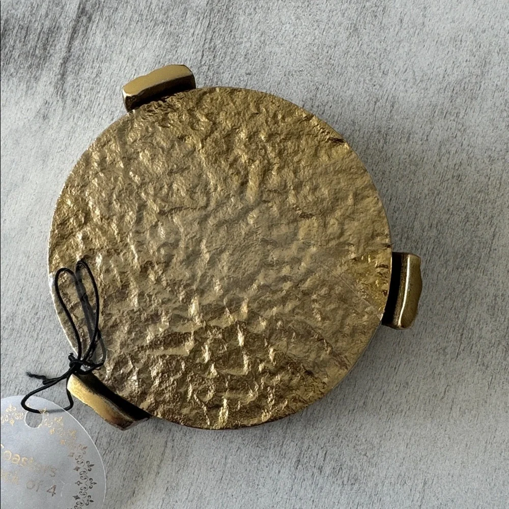 Gold Textured Hammered Metal Round Coaster Set of 4 on Standard India D 3.75